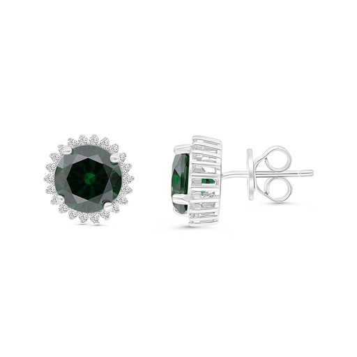 [EAR01EMR00WCZB697] Sterling Silver 925 Earring Rhodium Plated Embedded With Emerald And White CZ