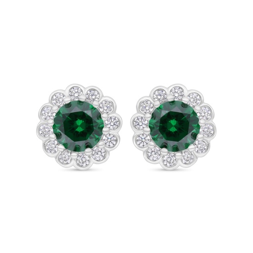 [EAR01EMR00WCZB698] Sterling Silver 925 Earring Rhodium Plated Embedded With Emerald Zircon 