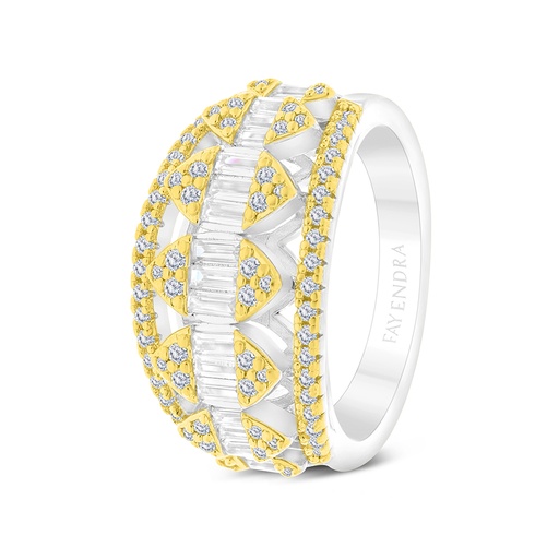 Sterling Silver 925 Ring Rhodium And Gold Plated Embedded With White CZ