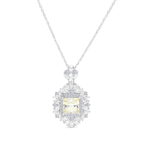 [NCL01CIT00WCZA764] Sterling Silver 925 Necklace Rhodium Plated Embedded With Yellow Zircon And White CZ