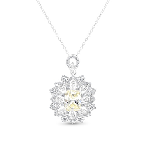 [NCL01CIT00WCZA765] Sterling Silver 925 Necklace Rhodium Plated Embedded With Yellow Zircon And White CZ