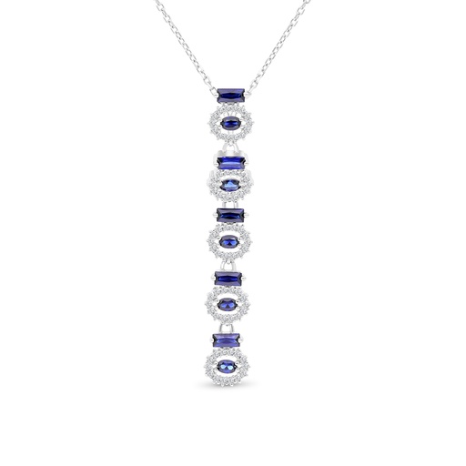 [NCL01SAP00WCZA780] Sterling Silver 925 Necklace Rhodium Plated Embedded With Sapphire Corundum And White CZ