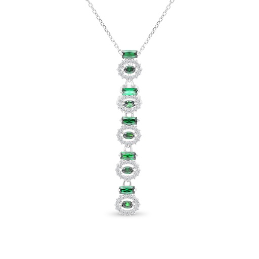 [NCL01EMR00WCZA780] Sterling Silver 925 Necklace Rhodium Plated Embedded With Emerald Zircon And White CZ