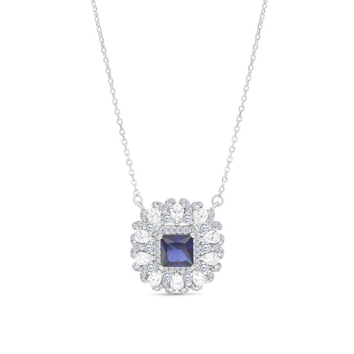 [NCL01SAP00WCZA781] Sterling Silver 925 Necklace Rhodium Plated Embedded With Sapphire Corundum And White CZ