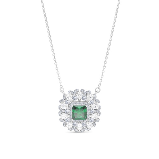 [NCL01EMR00WCZA781] Sterling Silver 925 Necklace Rhodium Plated Embedded With Emerald Zircon And White CZ