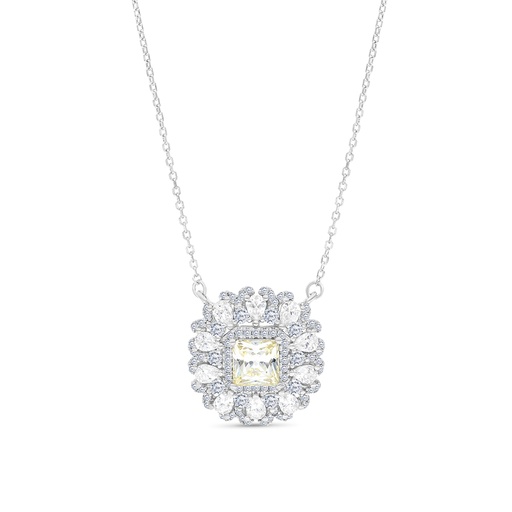 [NCL01CIT00WCZA781] Sterling Silver 925 Necklace Rhodium Plated Embedded With Yellow Zircon And White CZ