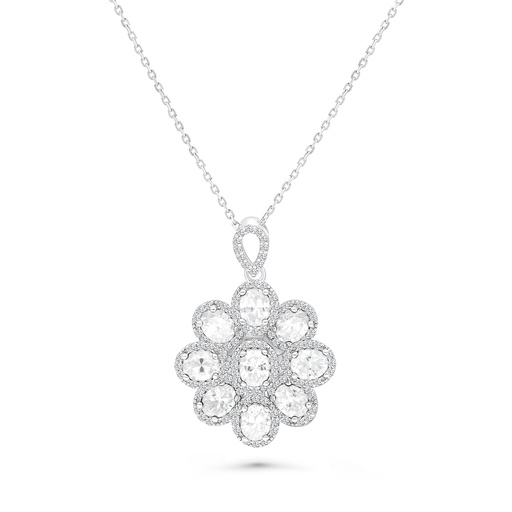 [NCL01CIT00WCZA793] Sterling Silver 925 Necklace Rhodium Plated Embedded With Yellow Zircon And White CZ
