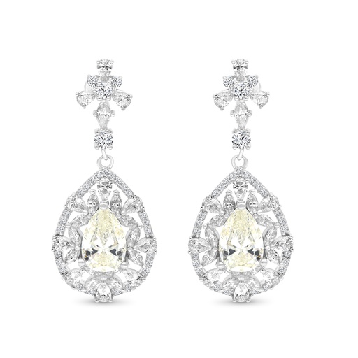 [EAR01CIT00WCZB773] Sterling Silver 925 Earring Rhodium Plated Embedded With Yellow Zircon And White CZ