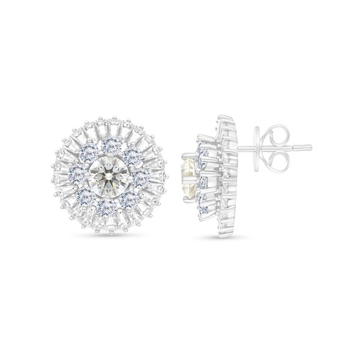 [EAR01CIT00WCZB775] Sterling Silver 925 Earring Rhodium Plated Embedded With Yellow Zircon And White CZ
