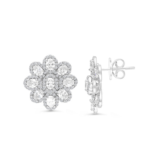 [EAR01CIT00WCZB778] Sterling Silver 925 Earring Rhodium Plated Embedded With Yellow Zircon And White CZ