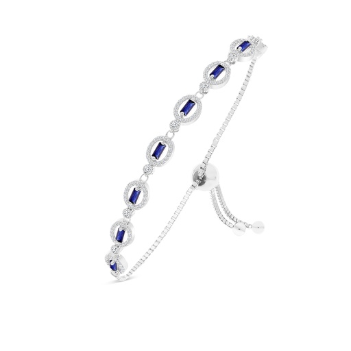[BRC01SAP00WCZA912] Sterling Silver 925 Bracelet Rhodium Plated Embedded With Sapphire Corundum And White CZ