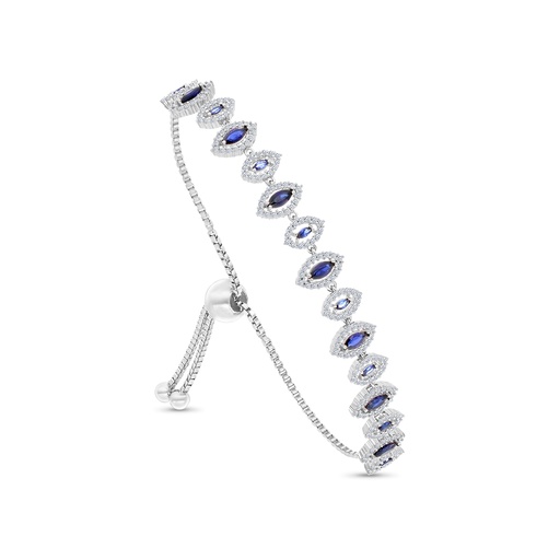 [BRC01SAP00WCZA913] Sterling Silver 925 Bracelet Rhodium Plated Embedded With Sapphire Corundum And White CZ