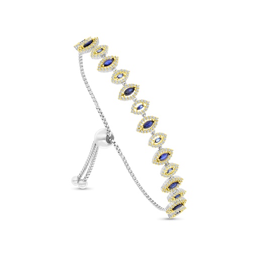 [BRC28SAP00WCZA913] Sterling Silver 925 Bracelet Rhodium And Gold Plated Embedded With Sapphire Corundum And White CZ