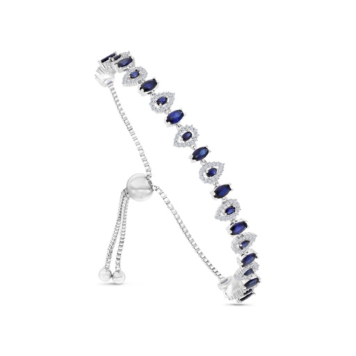 [BRC01SAP00WCZA914] Sterling Silver 925 Bracelet Rhodium Plated Embedded With Sapphire Corundum And White CZ