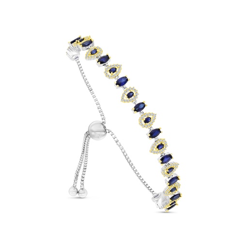 [BRC28SAP00WCZA914] Sterling Silver 925 Bracelet Rhodium And Gold Plated Embedded With Sapphire Corundum And White CZ