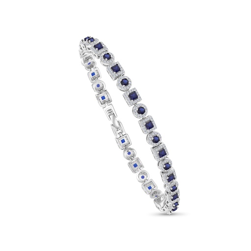 [BRC01SAP00WCZA946] Sterling Silver 925 Bracelet Rhodium Plated Embedded With Sapphire Corundum And White CZ