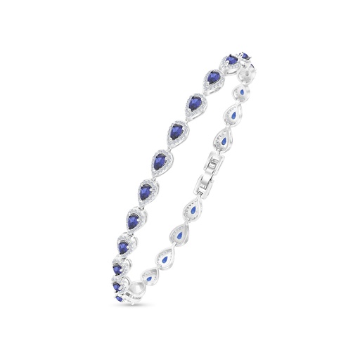 [BRC01SAP00WCZA948] Sterling Silver 925 Bracelet Rhodium Plated Embedded With Sapphire Corundum And White CZ