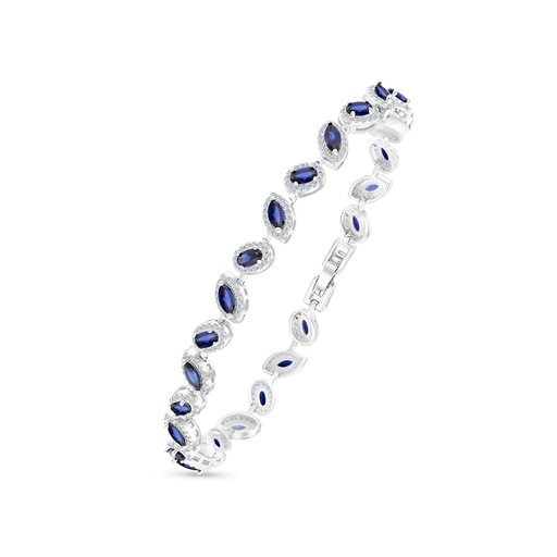 [BRC01SAP00WCZA953] Sterling Silver 925 Bracelet Rhodium Plated Embedded With Sapphire Corundum And White CZ