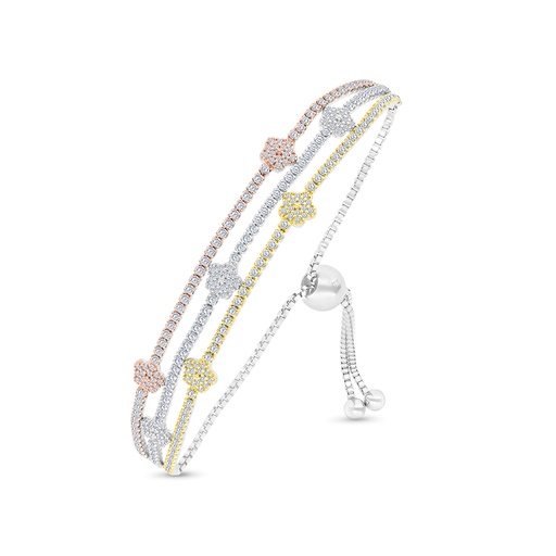 [BRC22WCZ00000A963] Sterling Silver 925 Bracelet Rhodium And Gold And Rose Gold Plated Embedded With White CZ