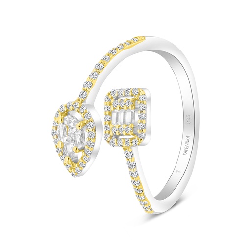 Sterling Silver 925 Ring Rhodium And Gold Plated Embedded With White CZ