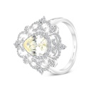 Sterling Silver 925 Ring Rhodium Plated Embedded With Yellow Zircon And White CZ