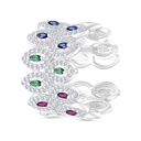 Sterling Silver 925 Ring Rhodium Plated Embedded With Sapphire Corundum , Ruby Corundum , Emerald Zircon And White CZ