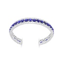 Sterling Silver 925 Bangle Rhodium Plated Embedded With Sapphire CorundumAnd White CZ