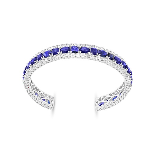 [BNG01SAP00WCZA073] Sterling Silver 925 Bangle Rhodium Plated Embedded With Sapphire CorundumAnd White CZ