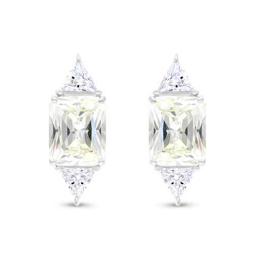 [EAR01CIT00WCZB719] Sterling Silver 925 Earring Rhodium Plated Embedded With Yellow Zircon And White CZ