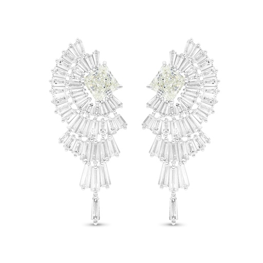 [EAR01CIT00WCZB723] Sterling Silver 925 Earring Rhodium Plated Embedded With Yellow Zircon And White CZ
