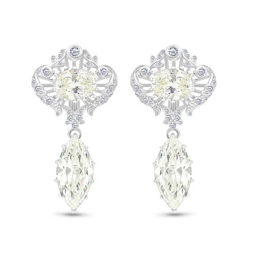 [EAR01CIT00WCZB725] Sterling Silver 925 Earring Rhodium Plated Embedded With Yellow Zircon And White CZ
