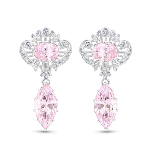 [EAR01PIK00WCZB725] Sterling Silver 925 Earring Rhodium Plated Embedded With Pink Zircon And White CZ