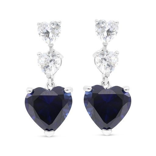 [EAR01SAP00WCZB734] Sterling Silver 925 Earring Rhodium Plated Embedded With Sapphire Corundum And White CZ