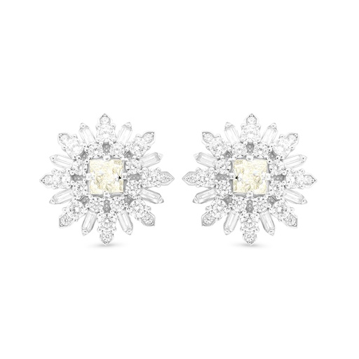 [EAR01CIT00WCZB739] Sterling Silver 925 Earring Rhodium Plated Embedded With Yellow Zircon And White CZ