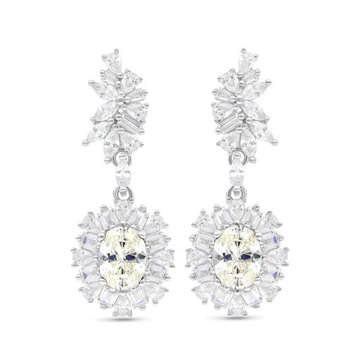 [EAR01CIT00WCZB743] Sterling Silver 925 Earring Rhodium Plated Embedded With Yellow Zircon And White CZ