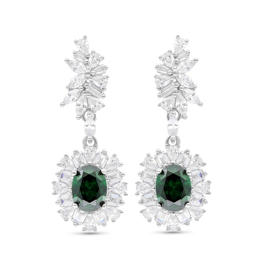 [EAR01EMR00WCZB743] Sterling Silver 925 Earring Rhodium Plated Embedded With Emerald Zircon And White CZ