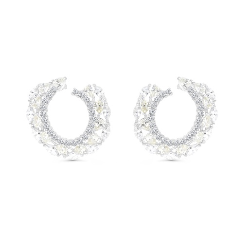 [EAR01CIT00WCZB746] Sterling Silver 925 Earring Rhodium Plated Embedded With Yellow Zircon And White CZ