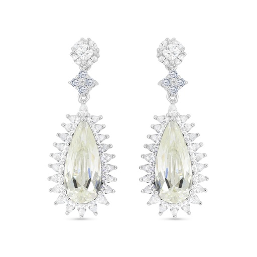 [EAR01CIT00WCZB749] Sterling Silver 925 Earring Rhodium Plated Embedded With Yellow Zircon And White CZ