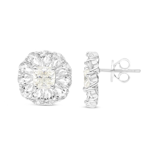 [EAR01CIT00WCZB750] Sterling Silver 925 Earring Rhodium Plated Embedded With Yellow Zircon And White CZ