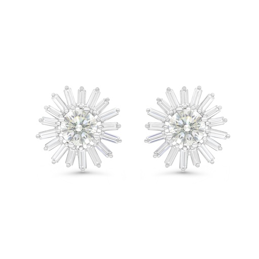 [EAR01CIT00WCZB754] Sterling Silver 925 Earring Rhodium Plated Embedded With Yellow Zircon And White CZ