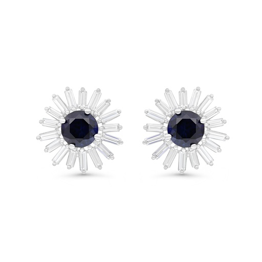 [EAR01SAP00WCZB754] Sterling Silver 925 Earring Rhodium Plated Embedded With Sapphire Corundum And White CZ