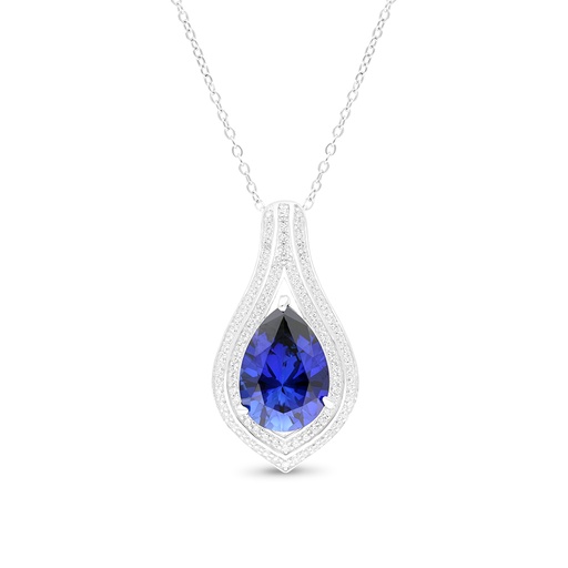 [NCL01SAP00WCZA669] Sterling Silver 925 Necklace Rhodium Plated Embedded With Sapphire Corundum And White CZ