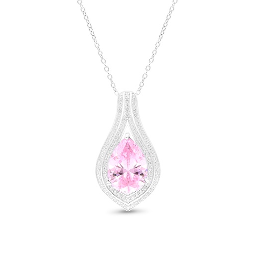 [NCL01PIK00WCZA669] Sterling Silver 925 Necklace Rhodium Plated Embedded With pink Zircon And White CZ