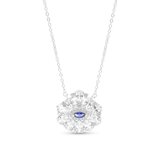 [NCL01SAP00WCZA671] Sterling Silver 925 Necklace Rhodium Plated Embedded With Sapphire Corundum And White CZ