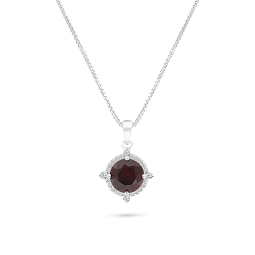 [NCL01RUB00WCZA688] Sterling Silver 925 Necklace Rhodium Plated Embedded With Ruby Corundum And White CZ
