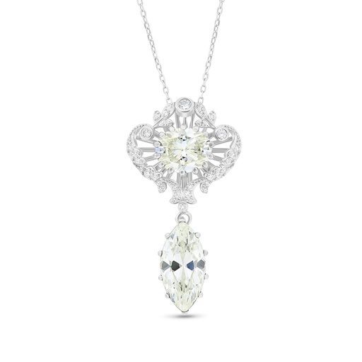 [NCL01CIT00WCZA698] Sterling Silver 925 Necklace Rhodium Plated Embedded With Yellow Zircon And White CZ