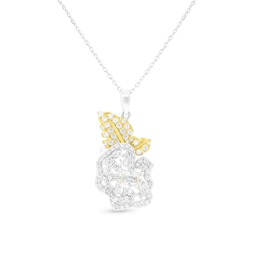[NCL28CIT00WCZA706] Sterling Silver 925 Necklace Rhodium And Gold Plated Embedded With Yellow Zircon And White CZ