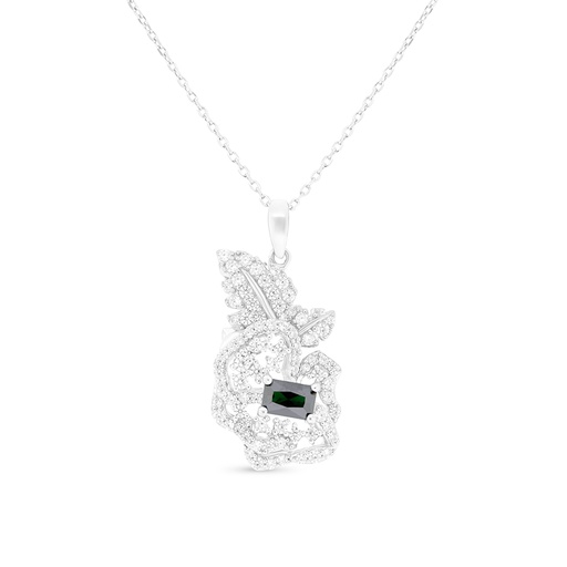 [NCL01EMR00WCZA706] Sterling Silver 925 Necklace Rhodium Plated Embedded With Emerald Zircon And White CZ