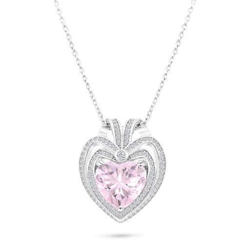 [NCL01PIK00WCZA738] Sterling Silver 925 Necklace Rhodium Plated Embedded With pink Zircon And White CZ