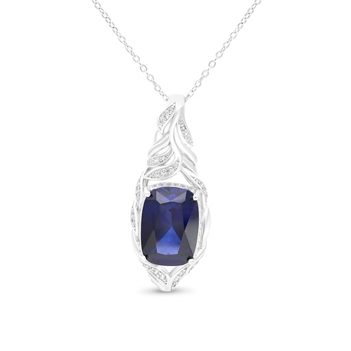 [NCL01SAP00WCZA757] Sterling Silver 925 Necklace Rhodium Plated Embedded With Sapphire Corundum And White CZ